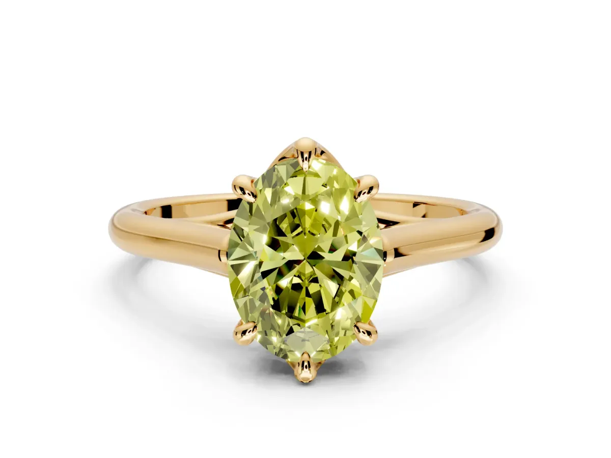 Solitaire Engagement Ring Setting for Fancy Yellow Oval Center with Cathedral Band and Prong Head in Yellow Gold