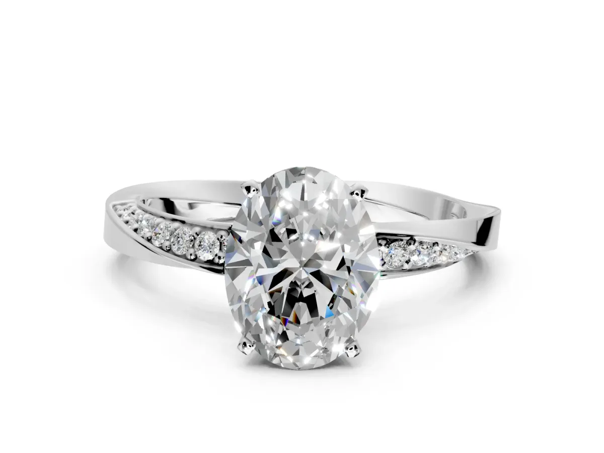 Side Accent Engagement Ring Setting for Oval Center with Accent Shoulders and Prong Head in Platinum