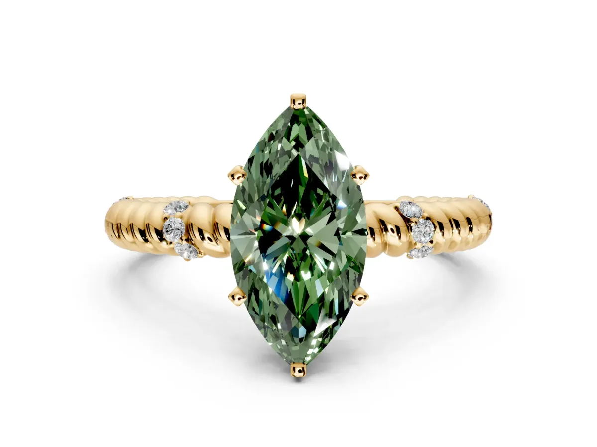 Rope Engagement Ring Setting for Fancy Green Marquise Center with Accent Shoulders and Prong Head in Yellow Gold
