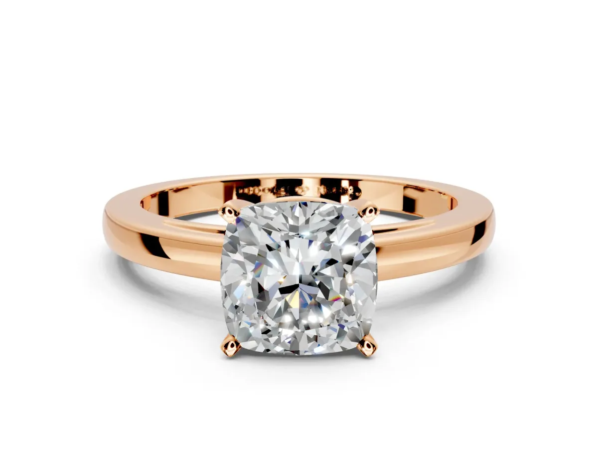 Solitaire Engagement Ring Setting for Cushion Cut Center with Basket Rail and Prong Head in Rose Gold