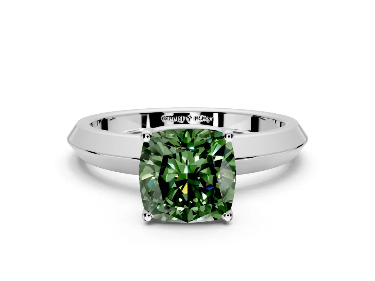Solitaire Engagement Ring Setting for Fancy Green Cushion Cut Center with Wide Knife Ridge Band and Prong Head in Sterling Silver