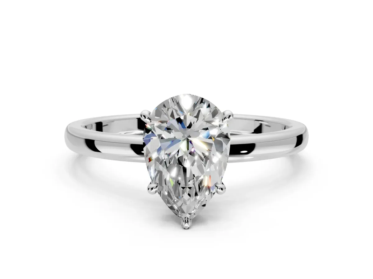 Hidden Halo Engagement Ring Setting for Pear-Shaped Center with Plain Band and Tall Prong Head in White Gold