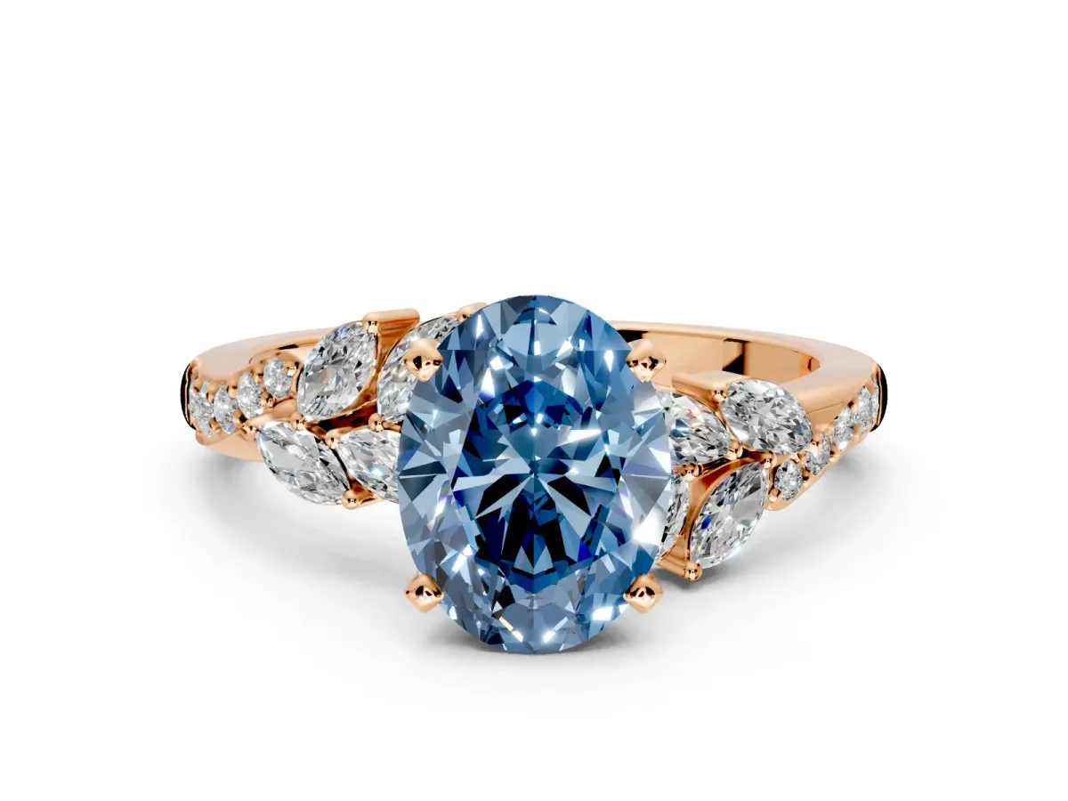 Solitaire Engagement Ring Setting for Fancy Blue Oval Center with Marquise Accent Twist Band and Prong Head in Rose Gold