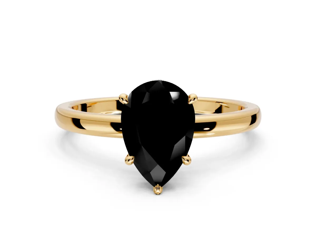 Hidden Halo Engagement Ring Setting for Fancy Black Pear-Shaped Center with Plain Band and Tall Prong Head in Yellow Gold