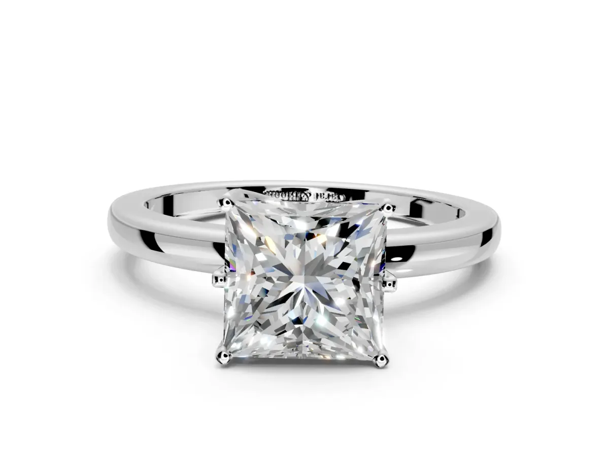 Solitaire Engagement Ring Setting for Princess Cut Center with Plain Band and Tulip Prong Head in Platinum