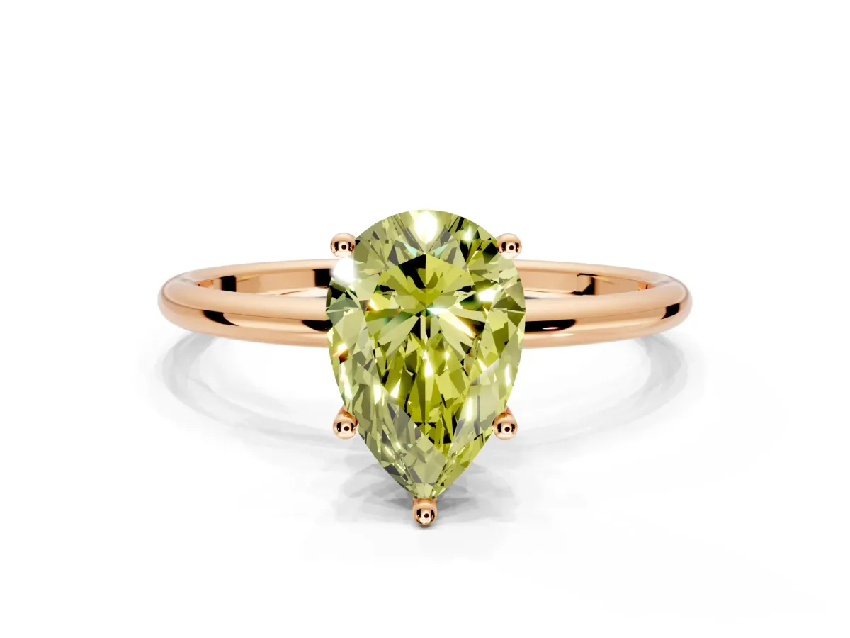 Solitaire Engagement Ring Setting for Fancy Yellow Pear-Shaped Center with Straight Thin Band and Prong Head in Rose Gold