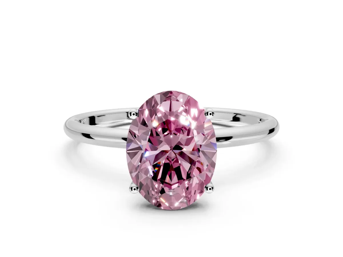 Solitaire Engagement Ring Setting for Fancy Pink Oval Center with Straight Thin Band and Prong Head in Platinum