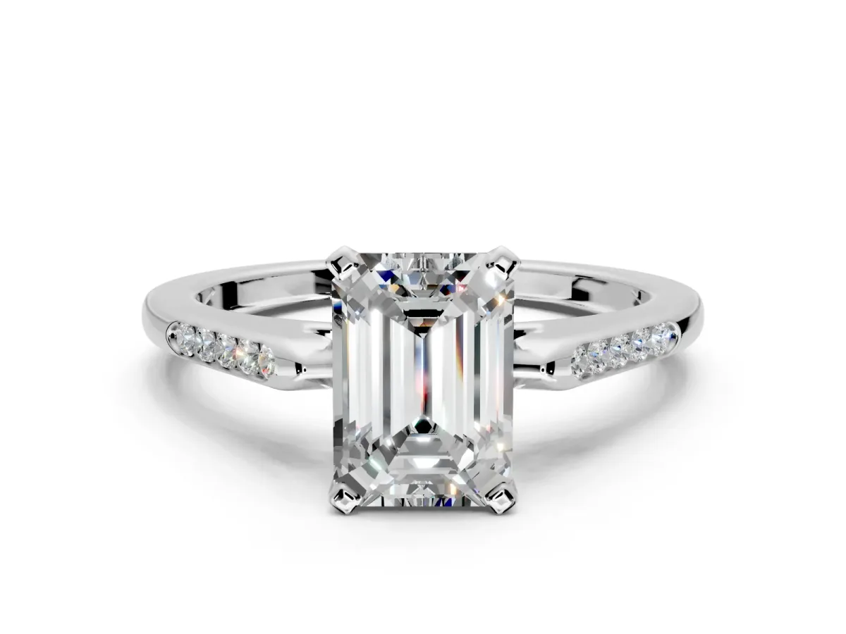 Solitaire Engagement Ring Setting for Emerald Cut Center with Channel Accents and Prong Head in Sterling Silver