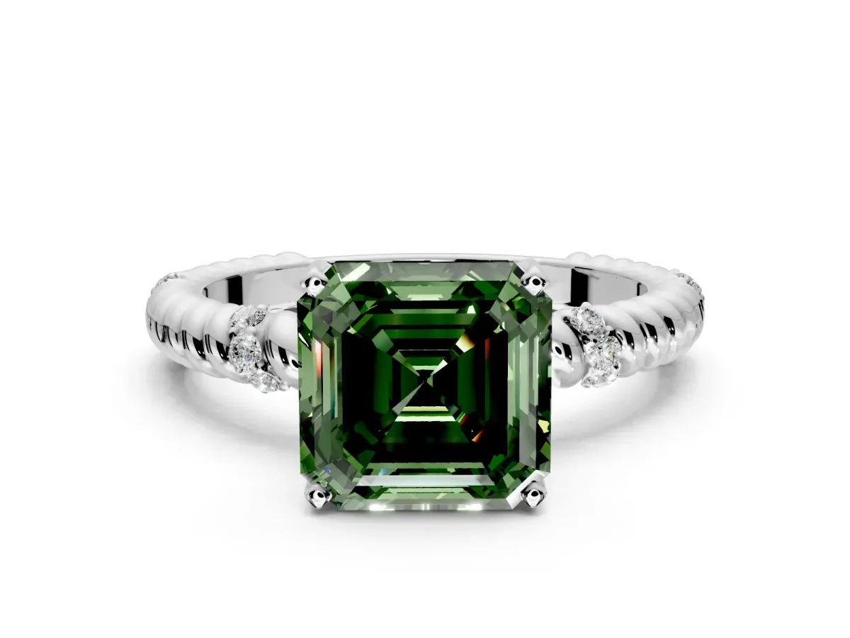 Rope Engagement Ring Setting for Fancy Green Asscher Cut Center with Accent Shoulders and Prong Head in Sterling Silver