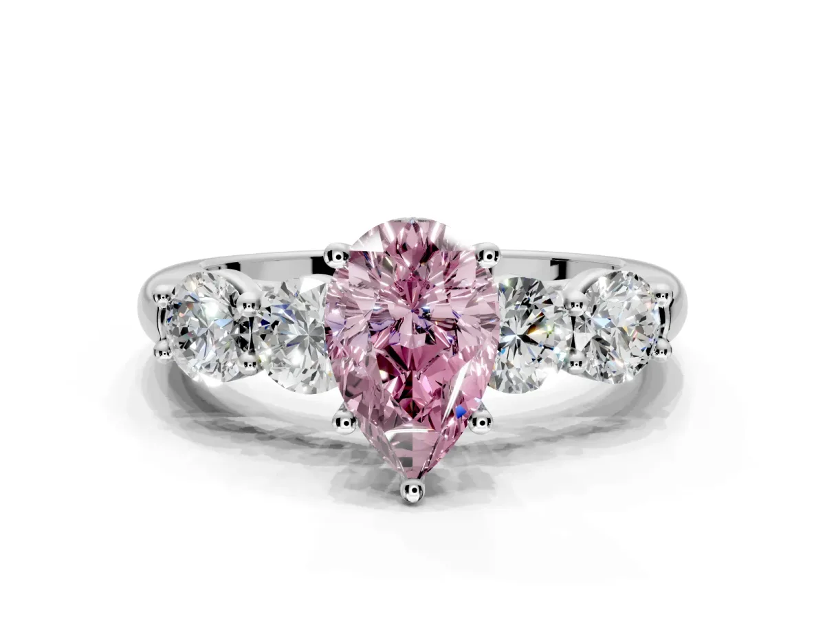 5 Stone Engagement Ring Setting for Fancy Pink Pear-Shaped Center with Graduated Accents and Prong Head in Platinum