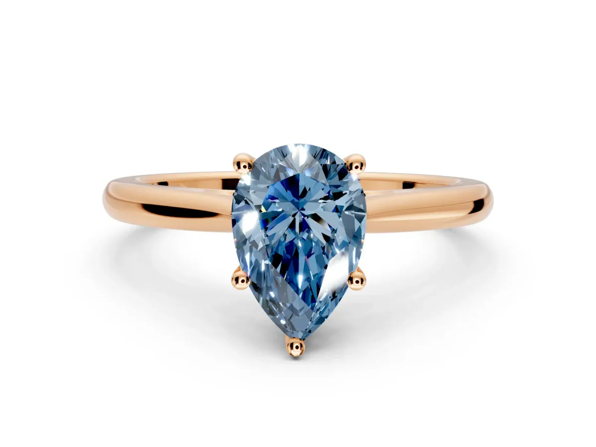 Solitaire Engagement Ring Setting for Fancy Blue Pear-Shaped Center with Narrow Cathedral Band and Prong Head in Rose Gold