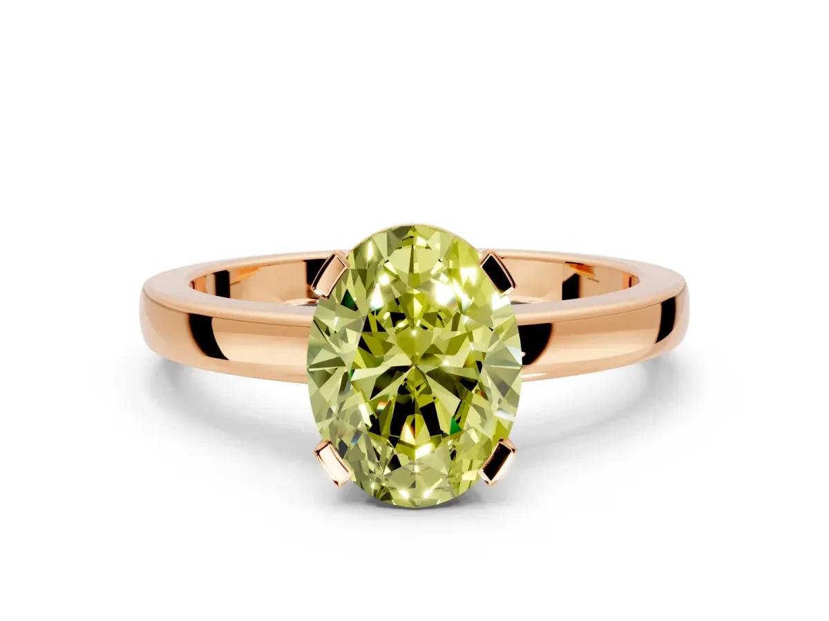 Solitaire Engagement Ring Setting for Fancy Yellow Oval Center with Plain Band and Flat Tab Prong Head in Rose Gold