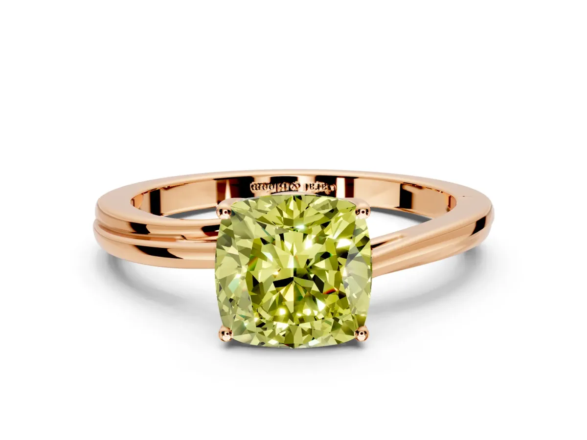 Solitaire Engagement Ring Setting for Fancy Yellow Cushion Cut Center with Plain Bypass Twist Band and Prong Head in Rose Gold