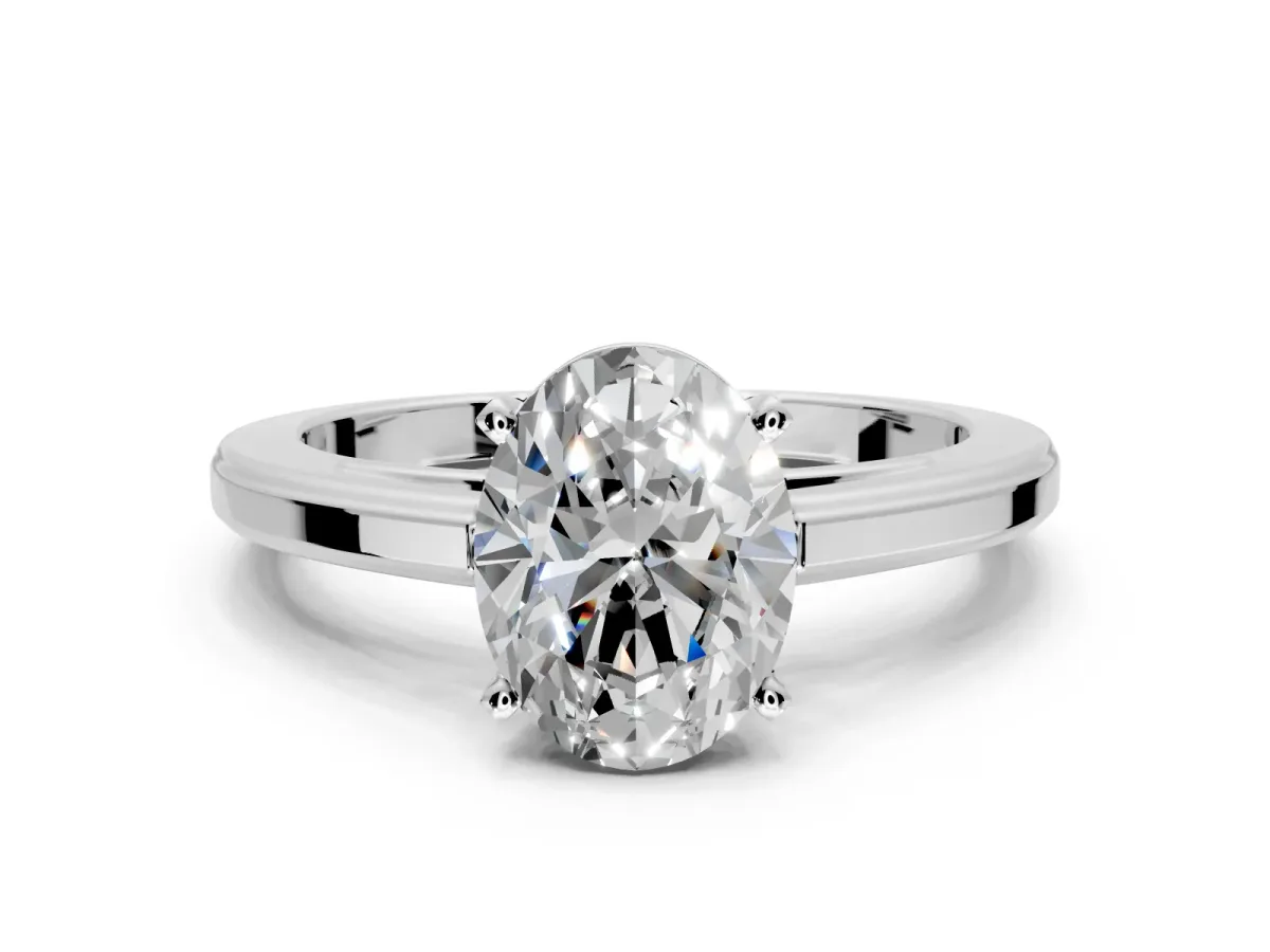 Solitaire Engagement Ring Setting for Oval Center with Flat-Sided Plain Band and Prong Head in Platinum
