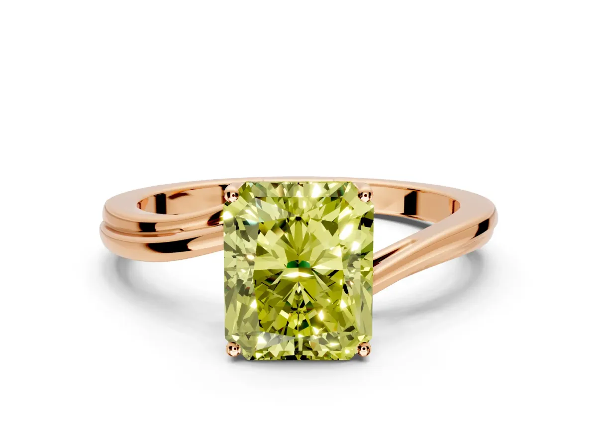 Solitaire Engagement Ring Setting for Fancy Yellow Radiant Cut Center with Plain Bypass Twist Band and Prong Head in Rose Gold