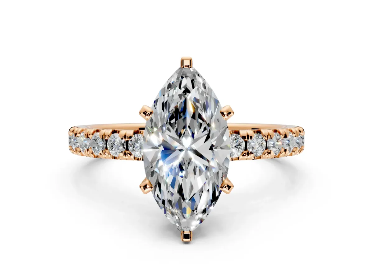 Solitaire Engagement Ring Setting for Marquise Center with Large Accents and Prong Head in Rose Gold