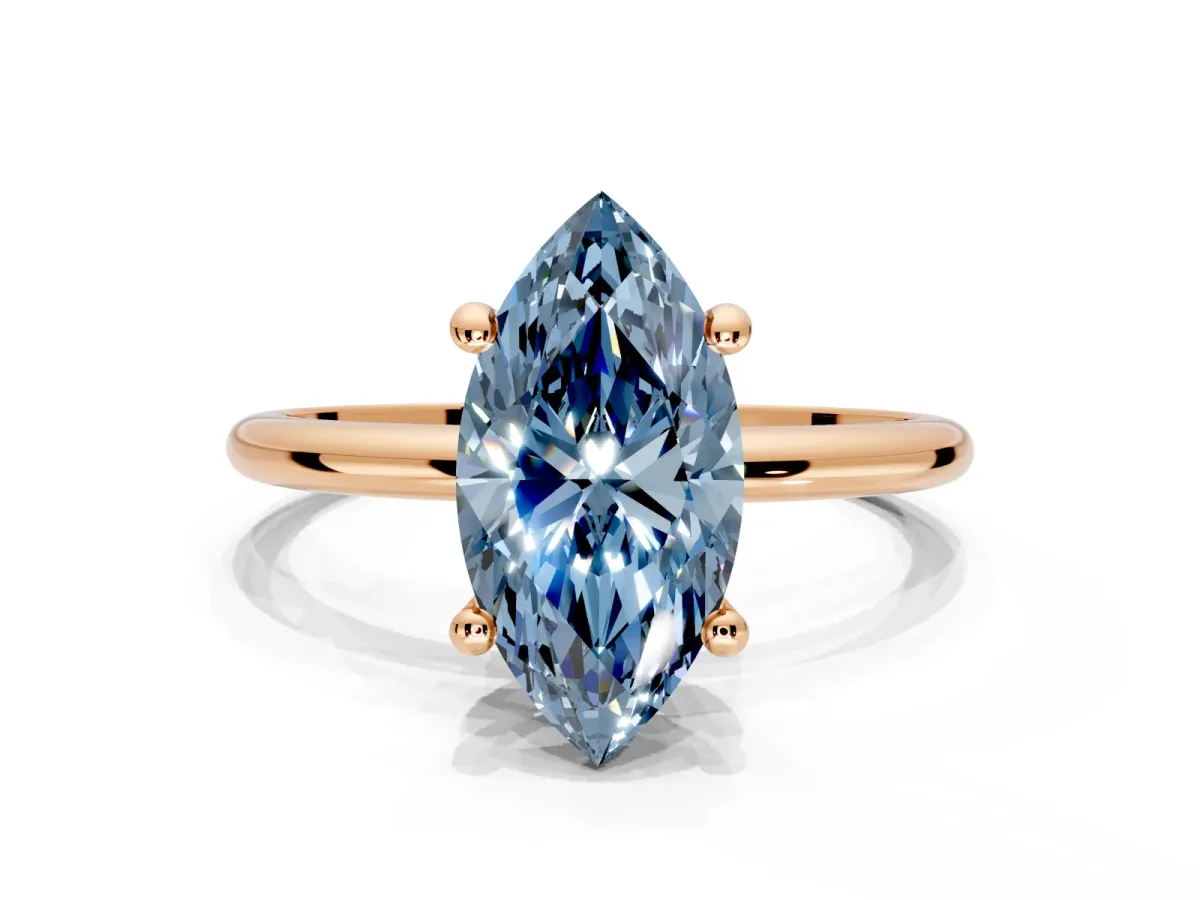 Minimalist Solitaire Engagement Ring Setting for Fancy Blue Marquise Center with Thin Band and Prong Head in Rose Gold