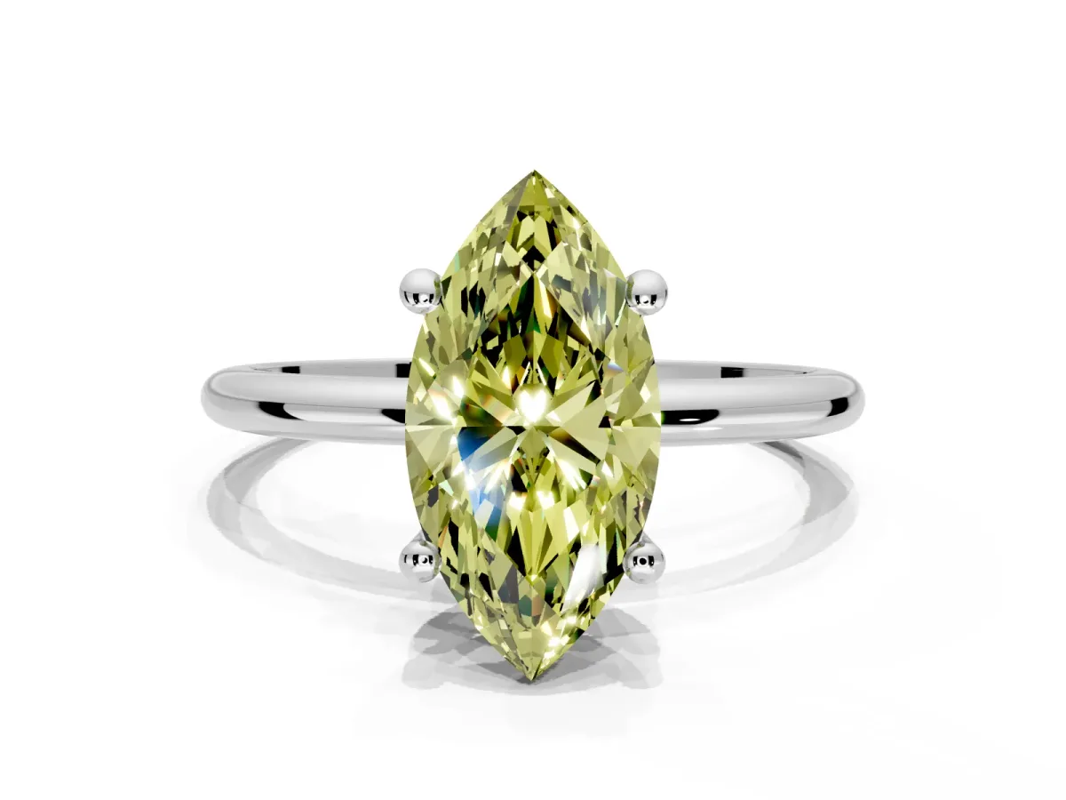 Minimalist Solitaire Engagement Ring Setting for Fancy Yellow Marquise Center with Thin Band and Prong Head in Sterling Silver