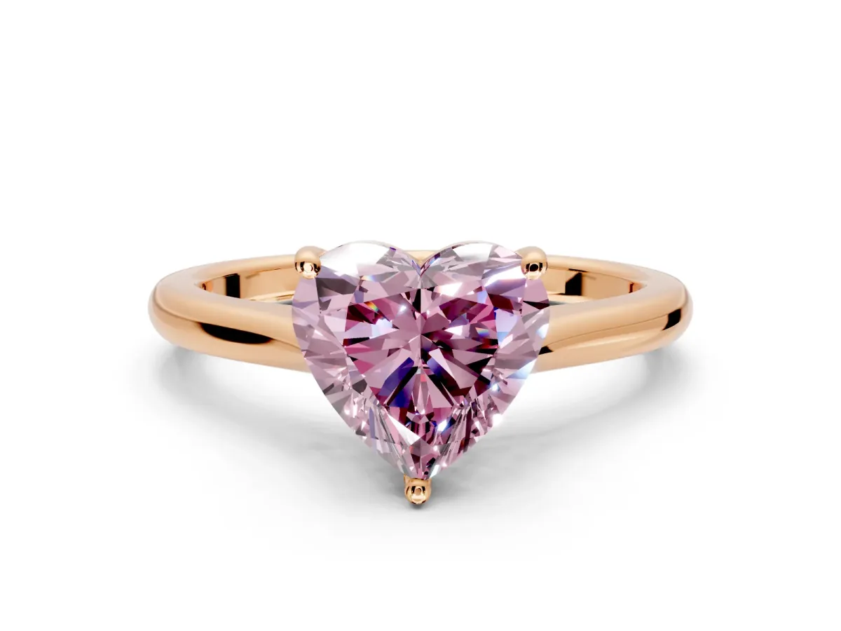 Solitaire Engagement Ring Setting for Fancy Pink Heart-Shaped Center with Narrow Cathedral Band and Prong Head in Rose Gold