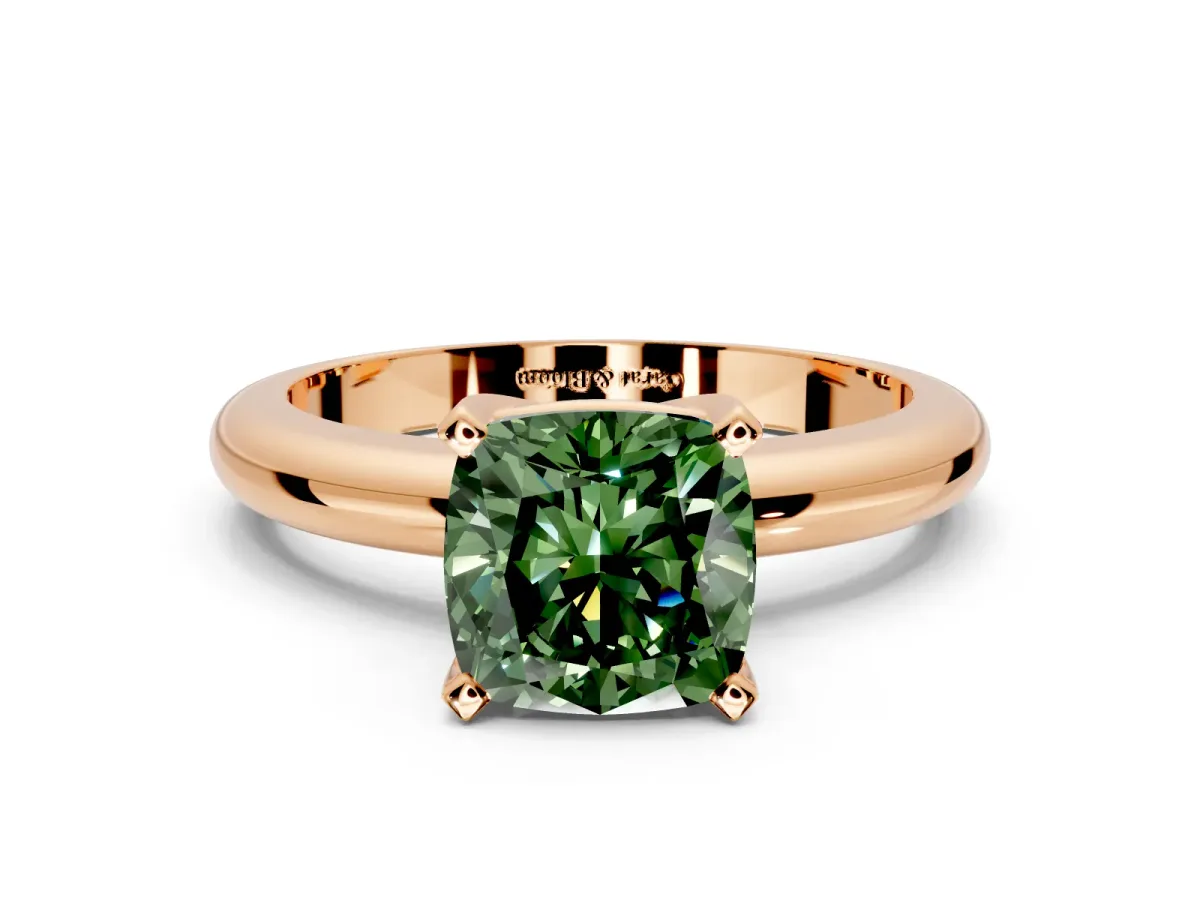 Solitaire Engagement Ring Setting for Fancy Green Cushion Cut Center with Wire Band and Prong Head in Rose Gold