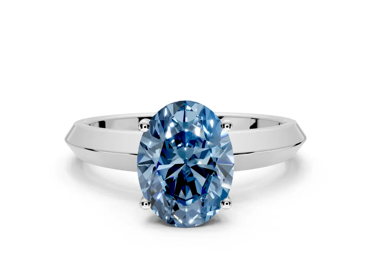 Solitaire Engagement Ring Setting for Fancy Blue Oval Center with Wide Knife Ridge Band and Prong Head in Platinum