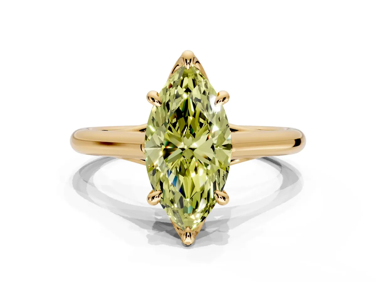 Solitaire Engagement Ring Setting for Fancy Yellow Marquise Center with Cathedral Band and Prong Head in Yellow Gold