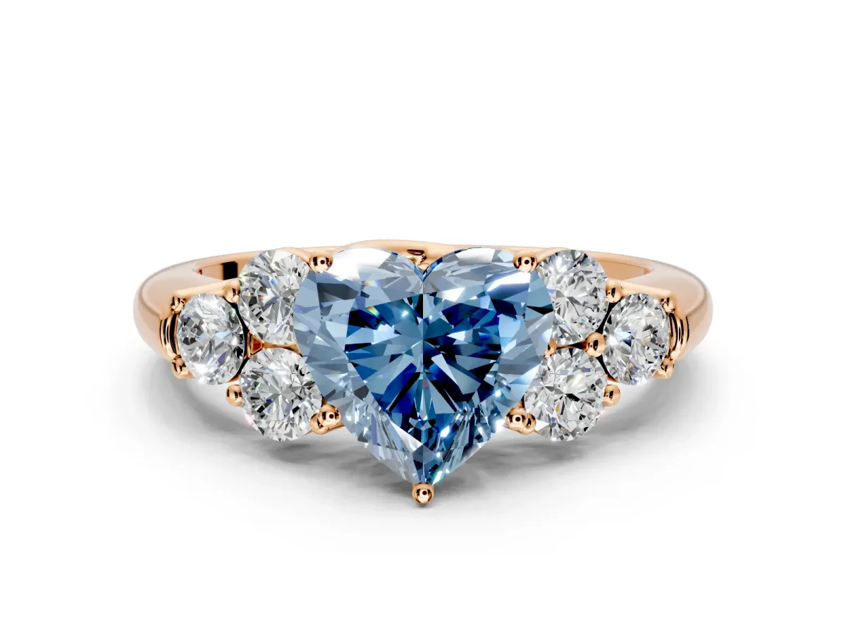 Cluster Engagement Ring Setting for Fancy Blue Heart-Shaped Center with Round Cut Accent Frame and Prong Head in Rose Gold