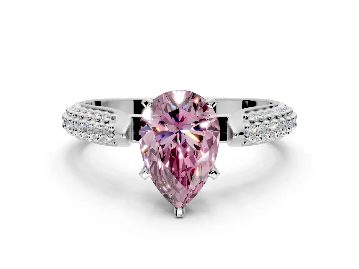 Solitaire Engagement Ring Setting for Fancy Pink Pear-Shaped Center with Multi-Row Accents and Prong Head in Platinum