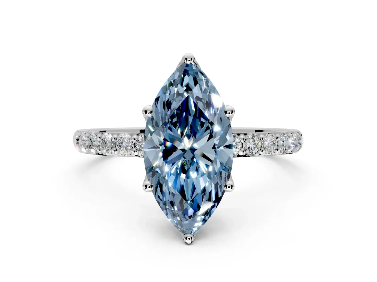 Solitaire Engagement Ring Setting for Fancy Blue Marquise Center with Fine Pave Accents and Prong Head in Platinum