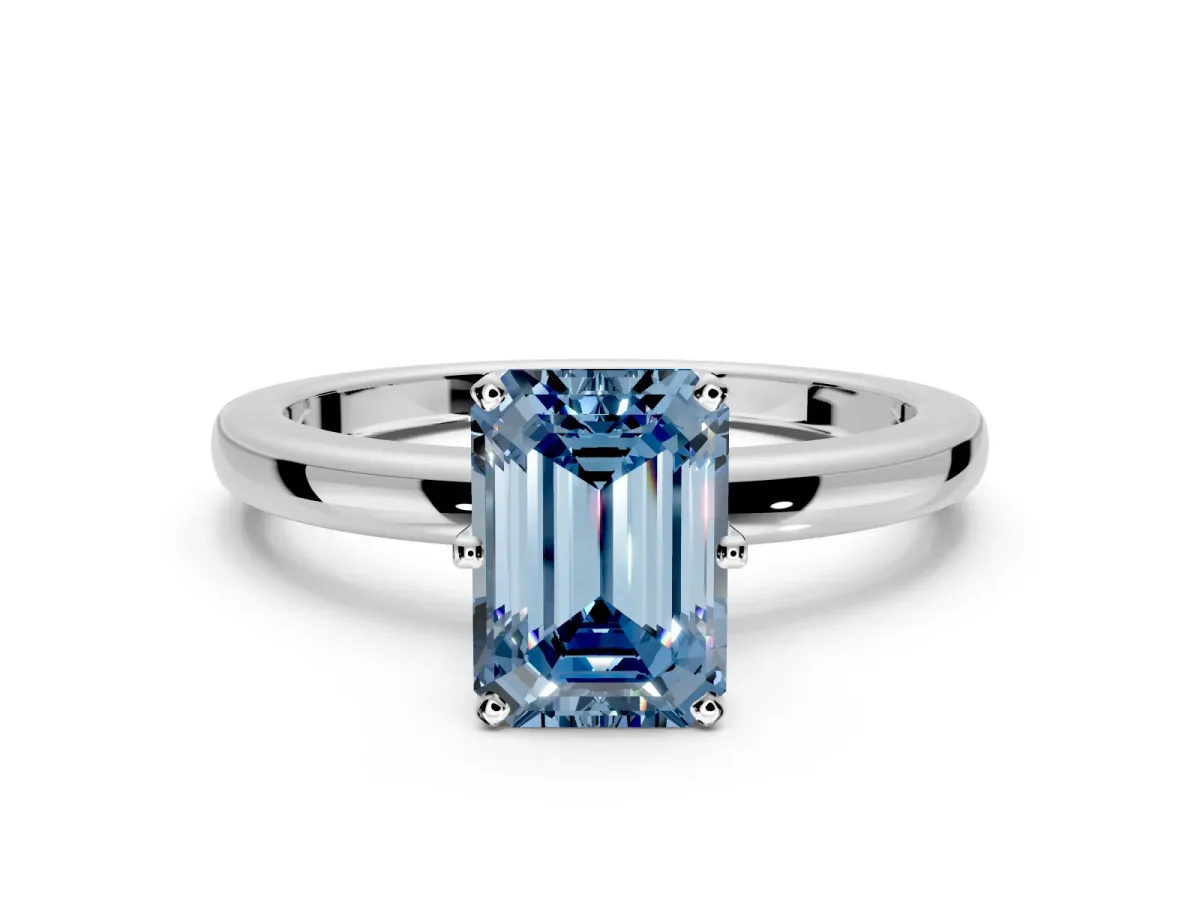 Solitaire Engagement Ring Setting for Fancy Blue Emerald Cut Center with Plain Band and Tulip Prong Head in Platinum