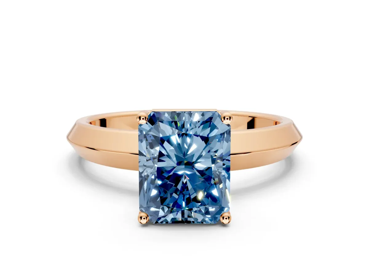 Solitaire Engagement Ring Setting for Fancy Blue Radiant Cut Center with Wide Knife Ridge Band and Prong Head in Rose Gold