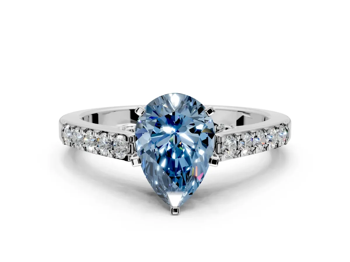 Solitaire Engagement Ring Setting for Fancy Blue Pear-Shaped Center with Crossover Accents and Prong Head in Platinum