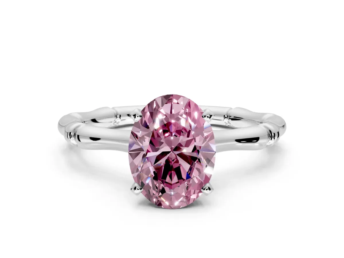 Solitaire Engagement Ring Setting for Fancy Pink Oval Center with Bamboo Band and Prong Head in Platinum