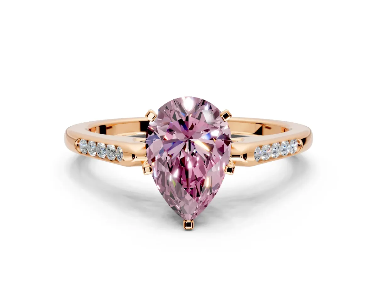 Solitaire Engagement Ring Setting for Fancy Pink Pear-Shaped Center with Channel Accents and Prong Head in Rose Gold