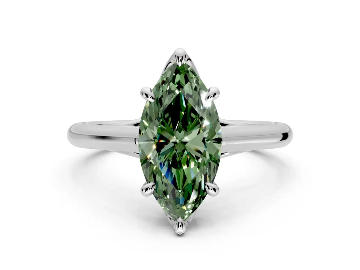 Solitaire Engagement Ring Setting for Fancy Green Marquise Center with Cathedral Band and Prong Head in Platinum