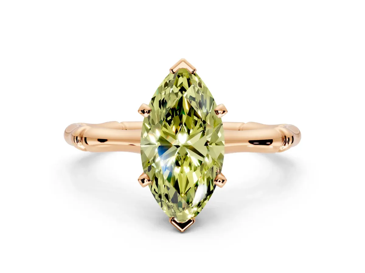 Solitaire Engagement Ring Setting for Fancy Yellow Marquise Center with Bamboo Band and Prong Head in Rose Gold