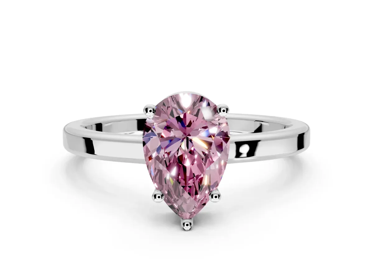Hidden Halo Engagement Ring Setting for Fancy Pink Pear-Shaped Center with Wide Flat Plain Band and Prong Head in Sterling Silver