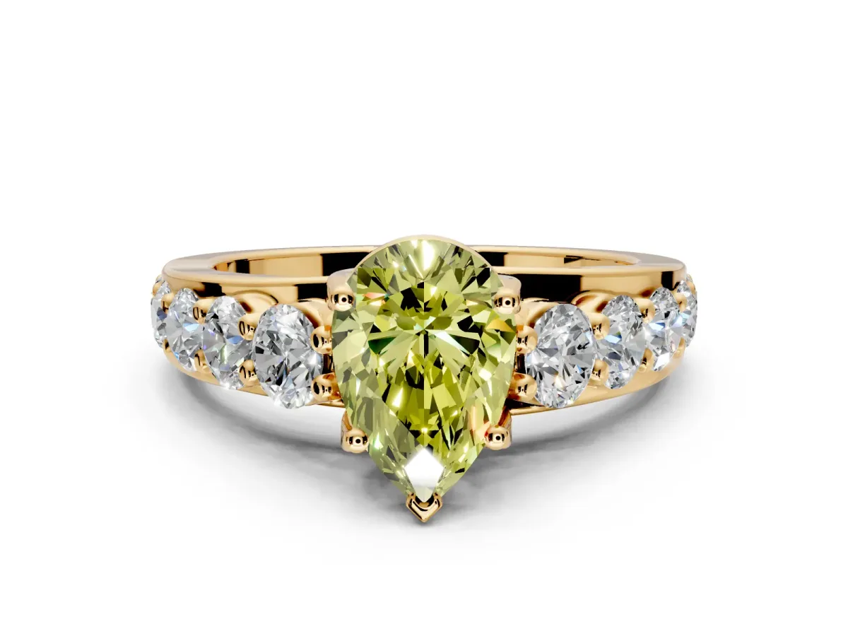 Solitaire Engagement Ring Setting for Fancy Yellow Pear-Shaped Center with Graduated Shared Prongs and Prong Head in Yellow Gold