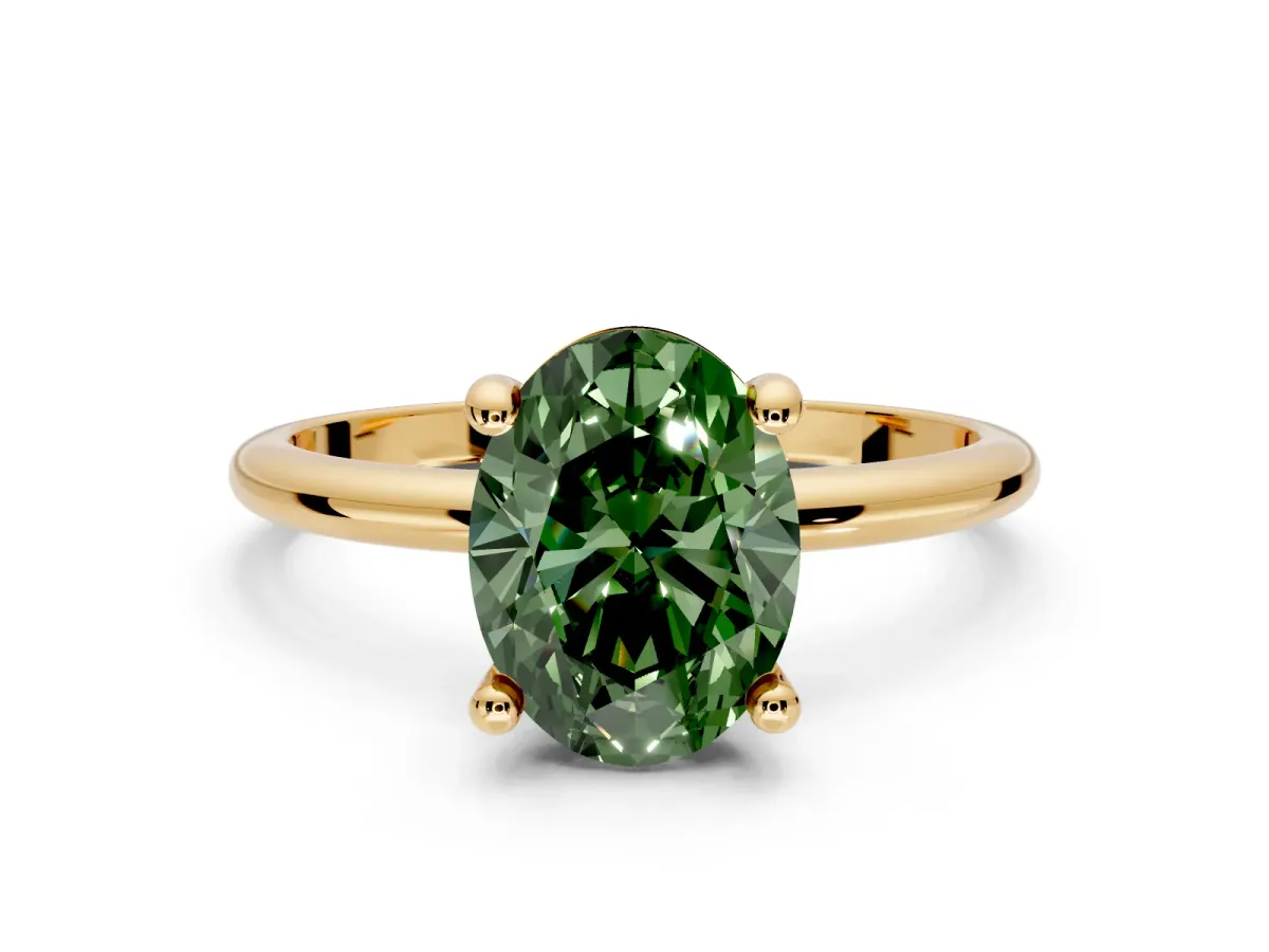 Minimalist Solitaire Engagement Ring Setting for Fancy Green Oval Center with Thin Band and Prong Head in Yellow Gold