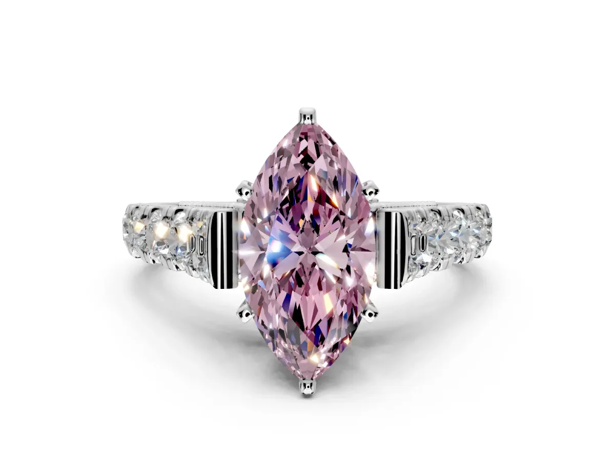 Solitaire Engagement Ring Setting for Fancy Pink Marquise Center with Pave Cathedral Shoulders and Prong Head in Platinum