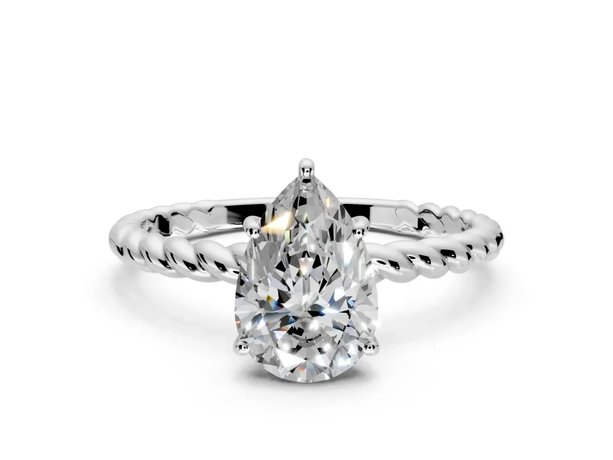 Solitaire Engagement Ring Setting for Pear-Shaped Center with Plain Twisted Rope Band and Prong Head in Platinum