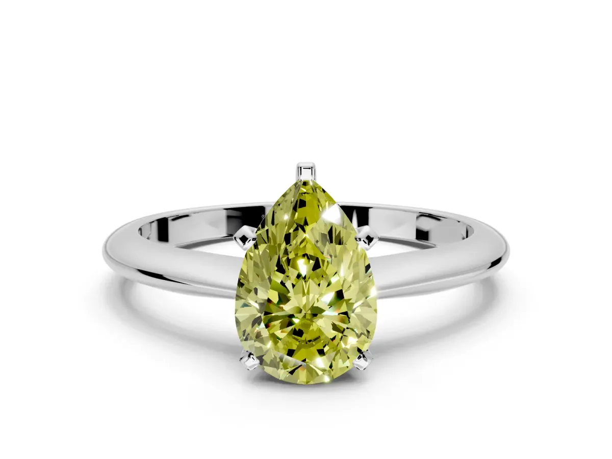 Solitaire Engagement Ring Setting for Fancy Yellow Pear-Shaped Center with Knife Ridge Band and Claw Prong Head in White Gold