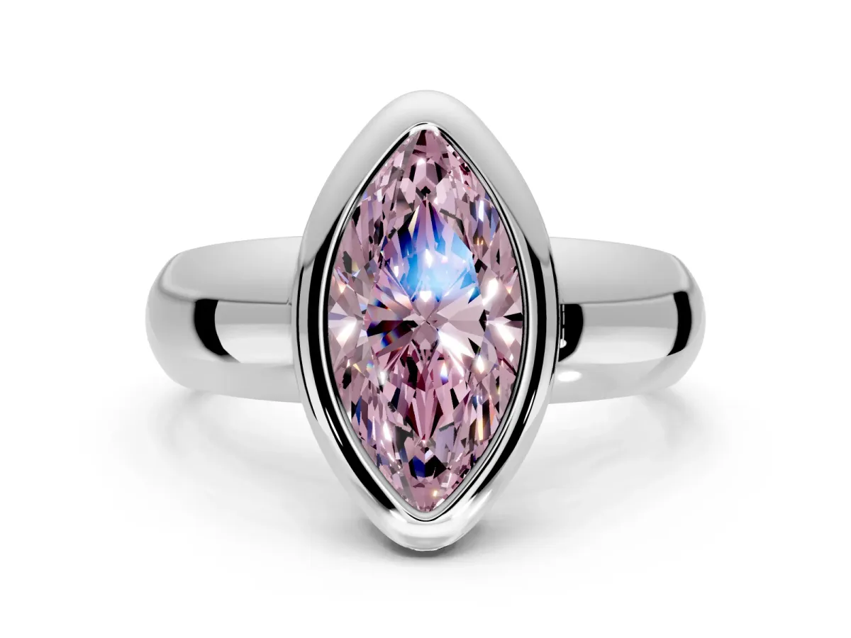 Solitaire Engagement Ring Setting for Fancy Pink Marquise Center with Wide Band and Bezel Head in Platinum
