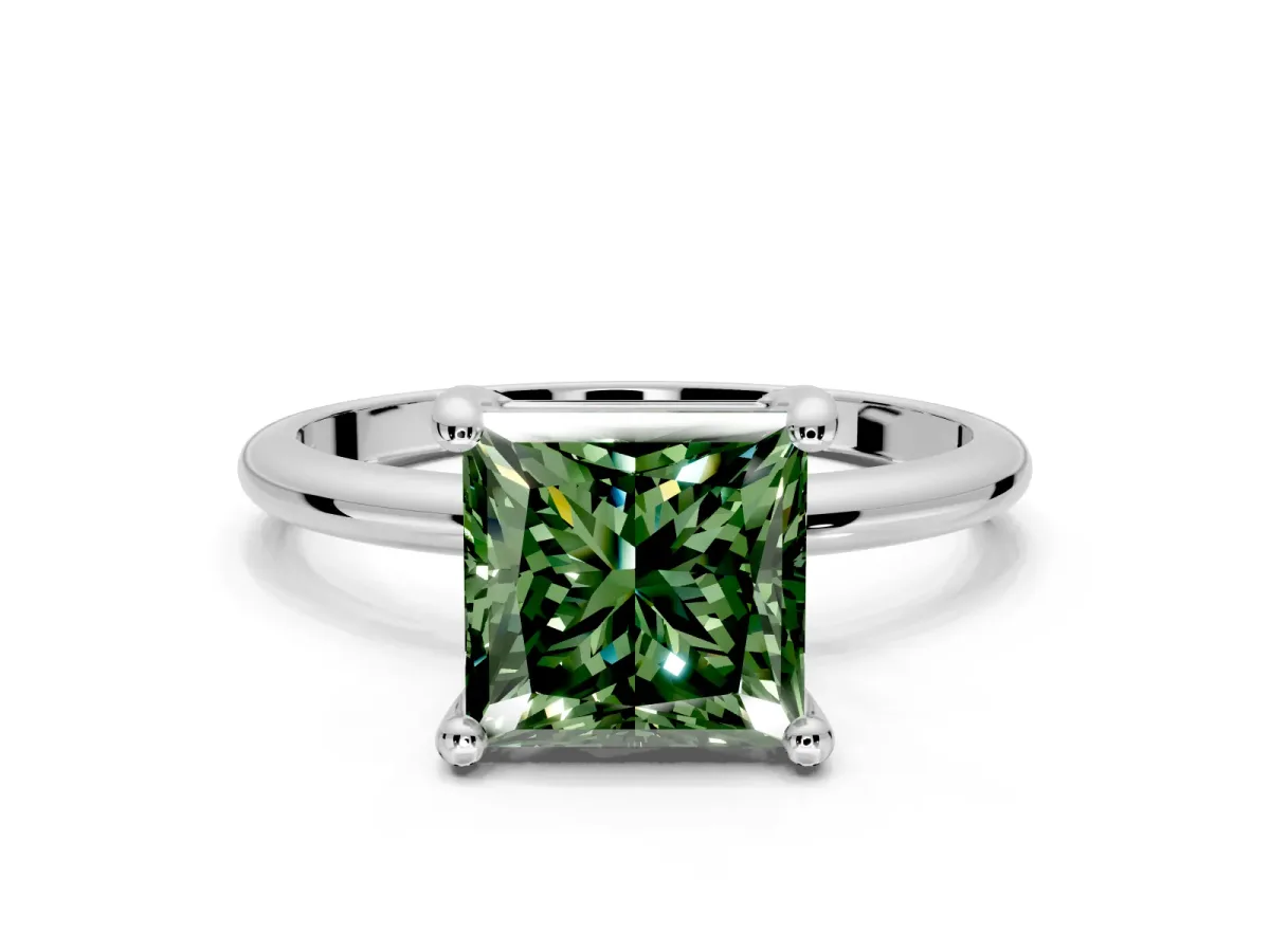 Minimalist Solitaire Engagement Ring Setting for Fancy Green Princess Cut Center with Thin Band and Prong Head in Sterling Silver