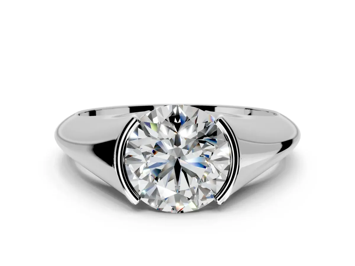 Tension Engagement Ring Setting for Round Cut Center with Wide Tapered Band and Tension Head in Platinum