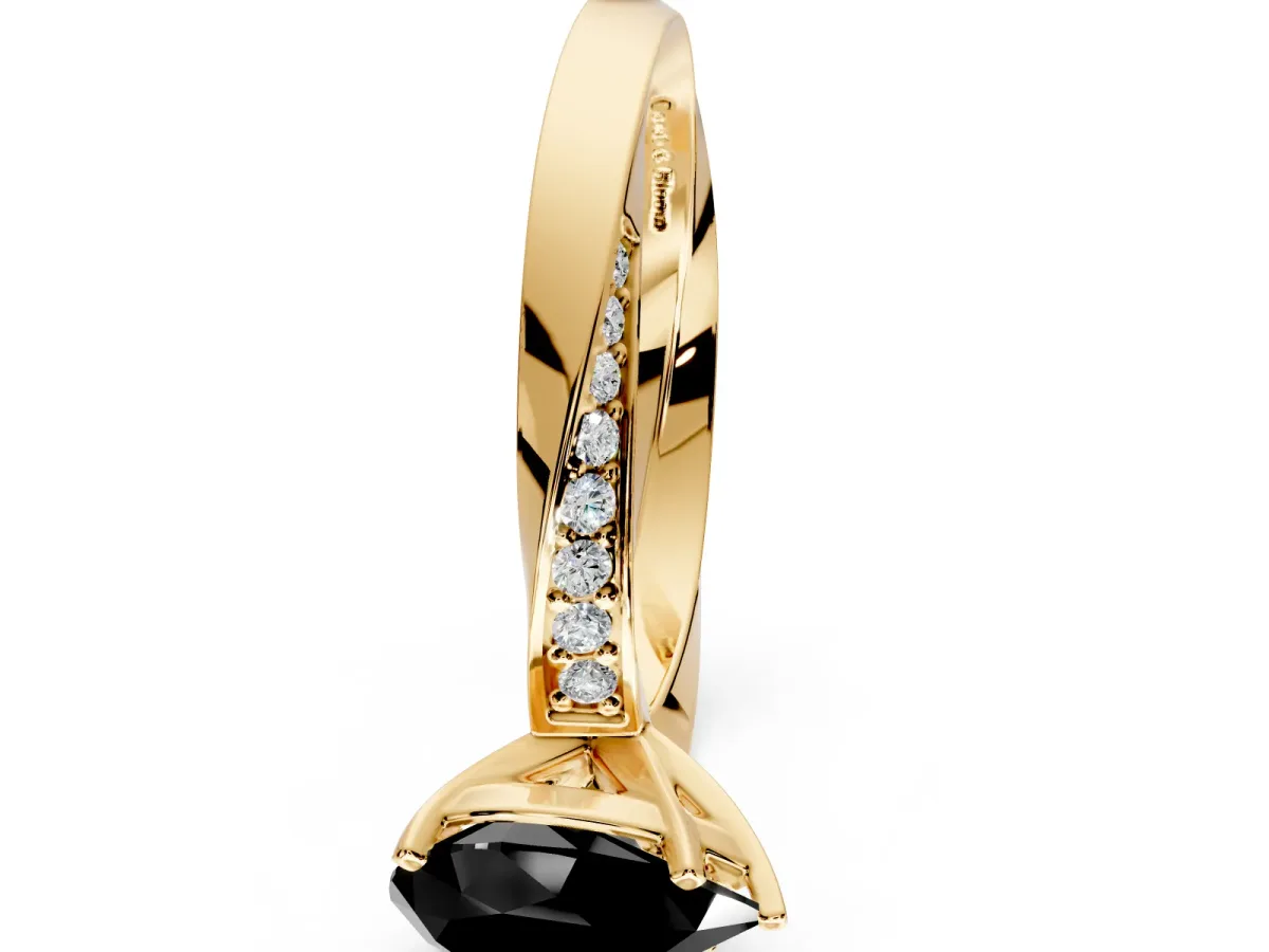 Side Accent Engagement Ring Setting for Fancy Black Pear-Shaped Center with Accent Shoulders and Prong Head in Yellow Gold