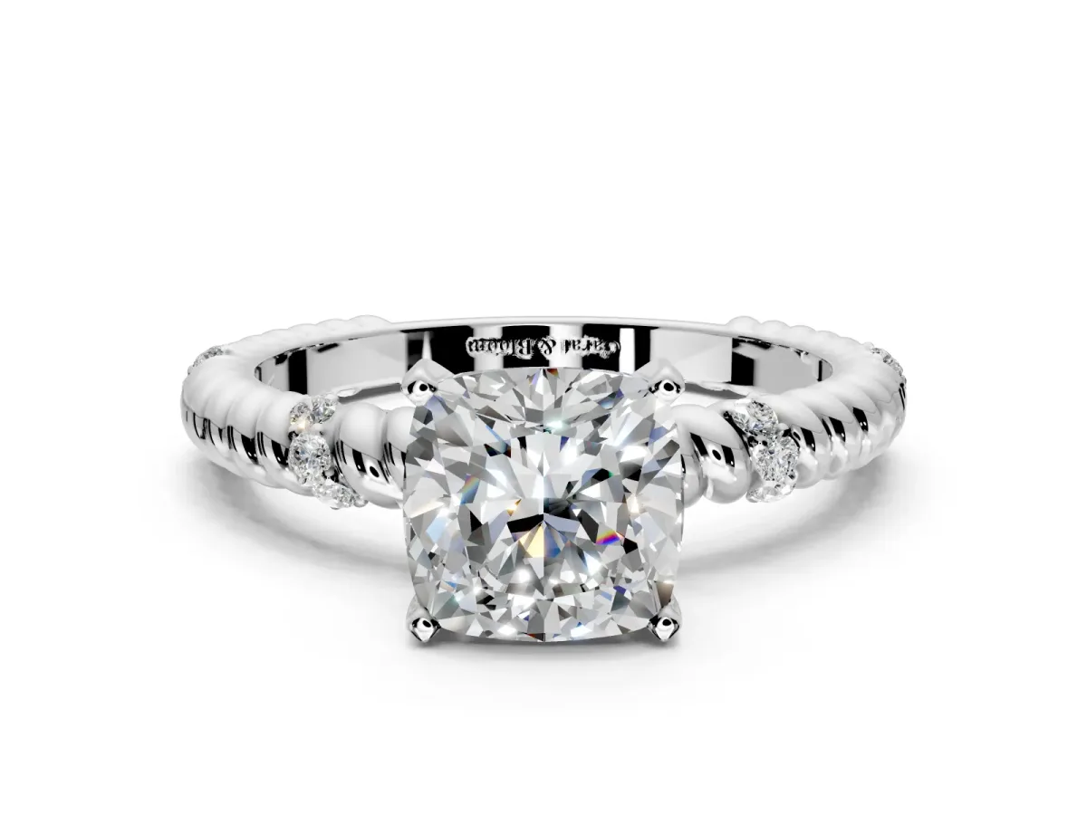 Rope Engagement Ring Setting for Cushion Cut Center with Accent Shoulders and Prong Head in White Gold