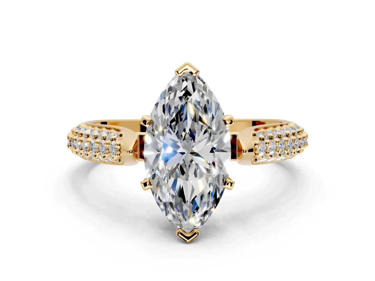 Solitaire Engagement Ring Setting for Marquise Center with Multi-Row Accents and Prong Head in Yellow Gold