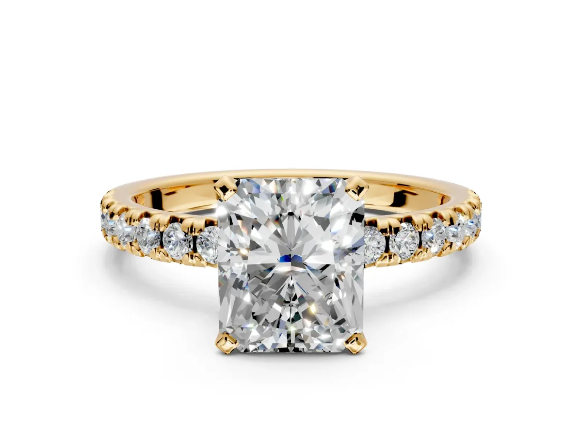 Solitaire Engagement Ring Setting for Radiant Cut Center with Large Accents and Prong Head in Yellow Gold