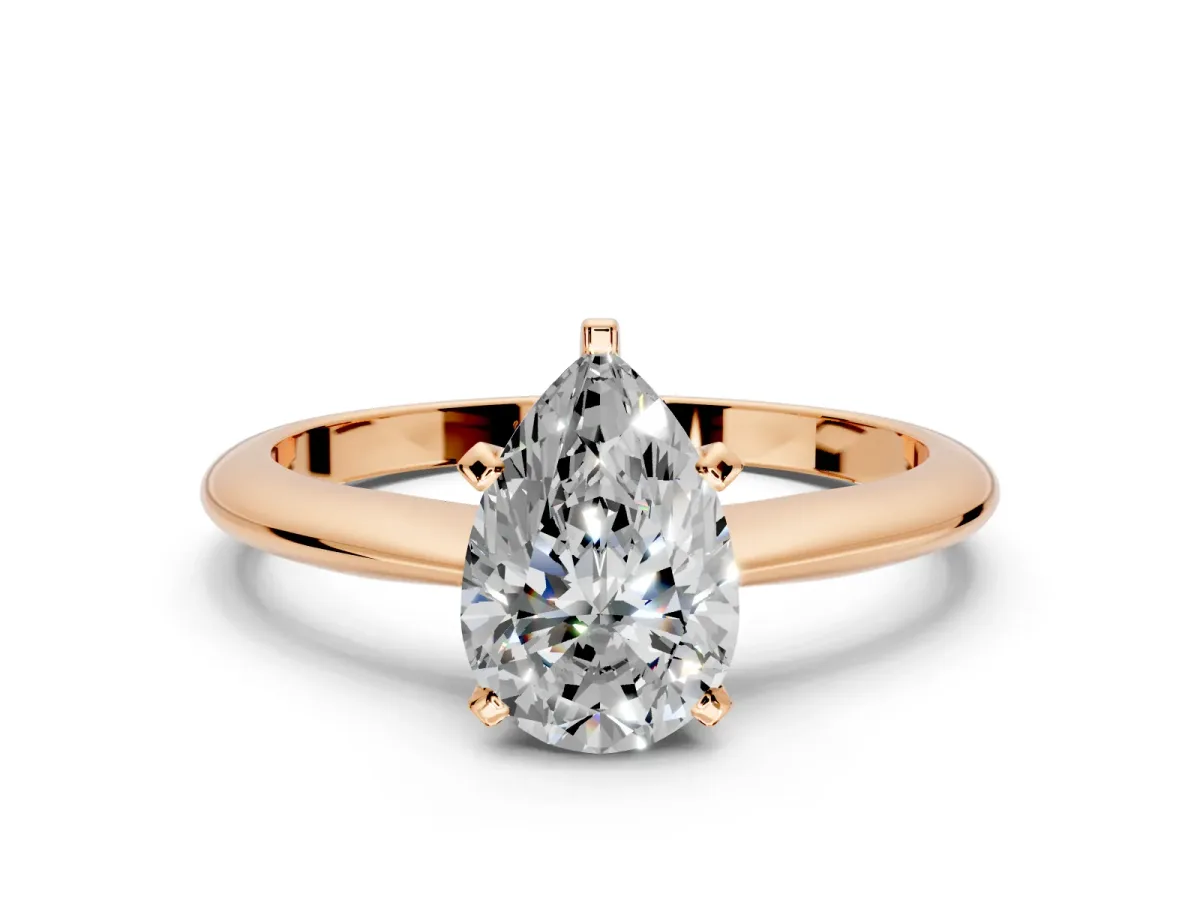 Solitaire Engagement Ring Setting for Pear-Shaped Center with Knife Ridge Band and Claw Prong Head in Rose Gold